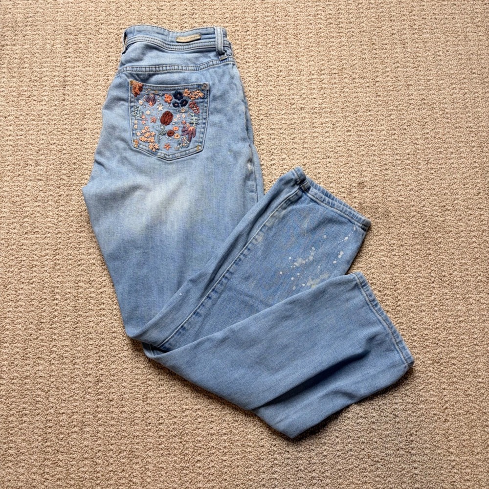 Pilcro and the Letterpress Light Blue Embroidered Boyfriend Jeans